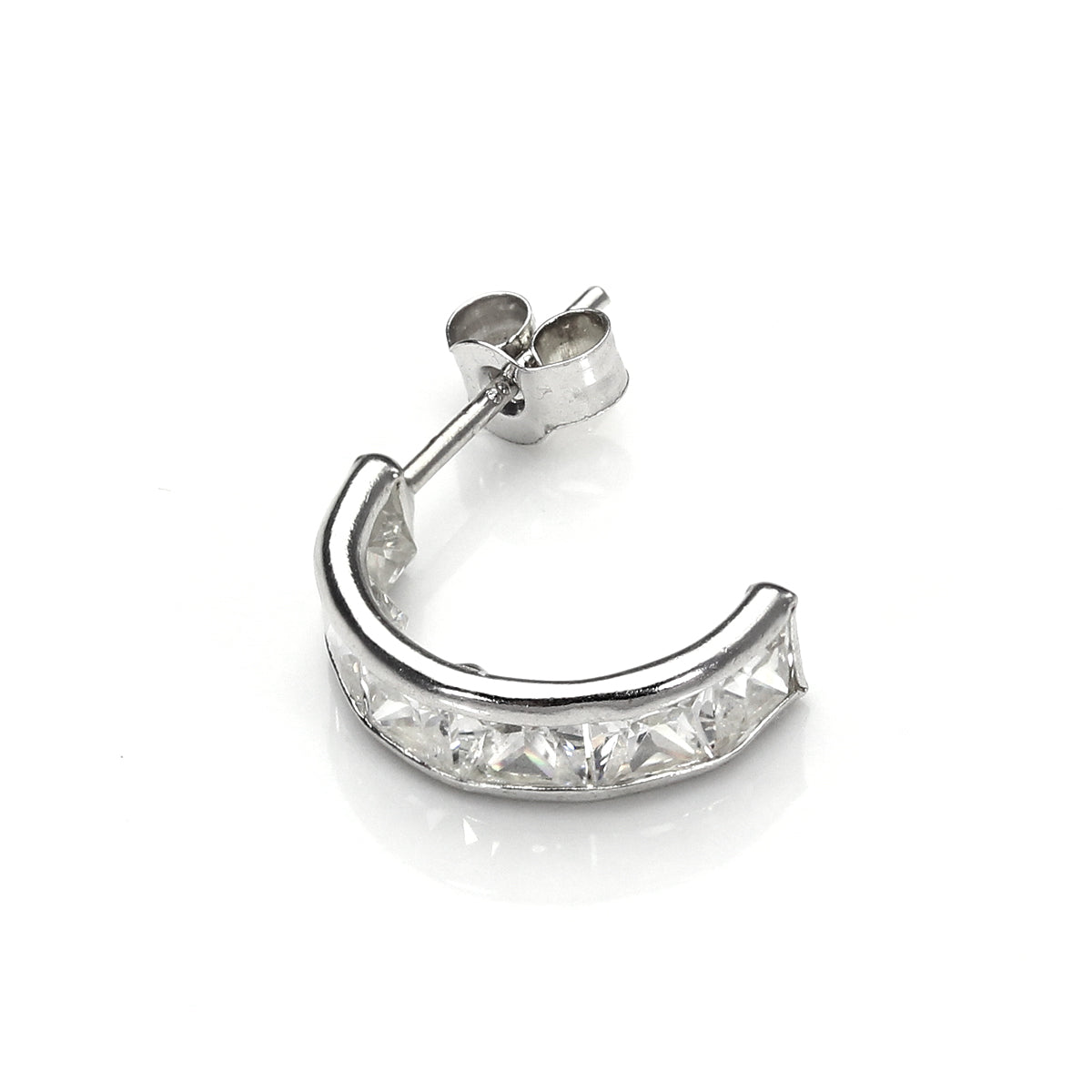 Boucle d'oreille simple à tige en or blanc 9 carats avec zircones cubiques transparents pour homme