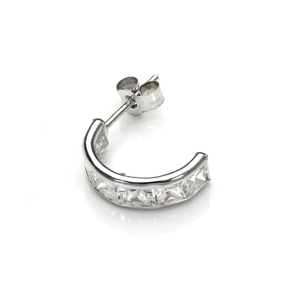 Boucle d'oreille simple à tige en or blanc 9 carats avec zircones cubiques transparents pour homme