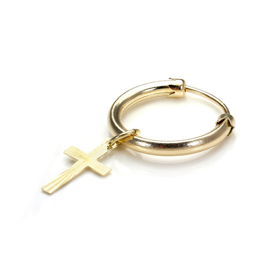 Boucle d'oreille simple en or jaune 9 carats avec croix pour homme