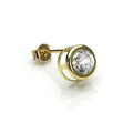 Boucle d'oreille simple à tige ronde en or jaune 9 carats et cristal transparent de 6 mm pour homme