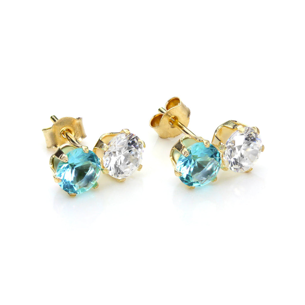 Boucles d'oreilles doubles à clous en or jaune 9 carats et cristal