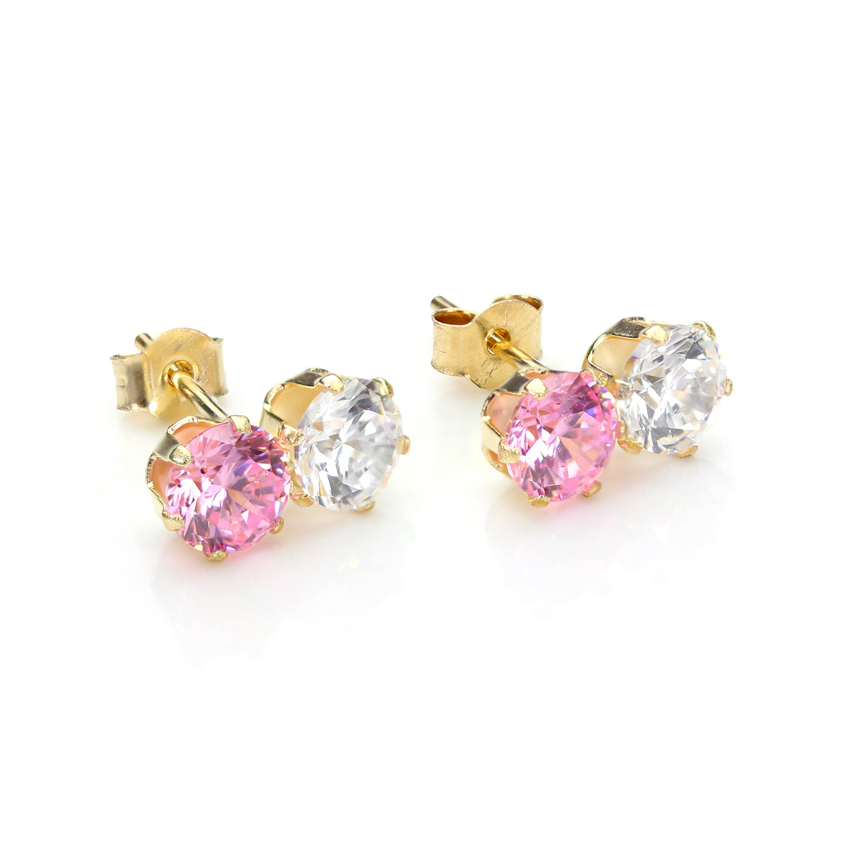 Boucles d'oreilles doubles à clous en or jaune 9 carats et cristal