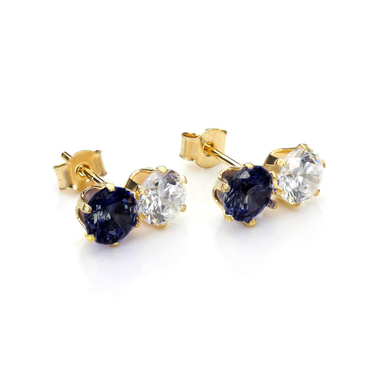Boucles d'oreilles doubles à clous en or jaune 9 carats et cristal