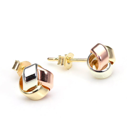Boucles d'oreilles à tige en or mixte 9 carats avec nœud de 6 mm