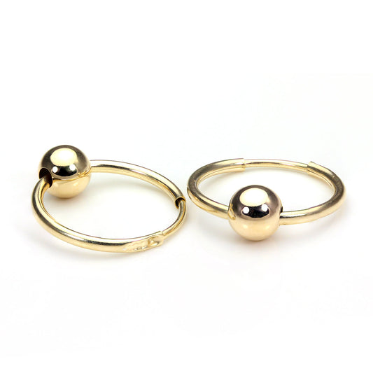 Boucles d'oreilles créoles boules de 14 mm en or jaune 9 carats