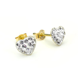 Boucles d'oreilles à tige en or jaune 9 carats avec cristaux transparents en forme de cœur