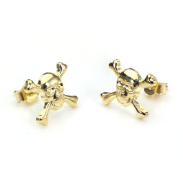 Boucles d'oreilles à tige en or jaune 9 carats avec tête de mort et os croisés