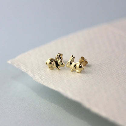 Boucles d'oreilles à tige en or jaune 9 carats en forme de lapin