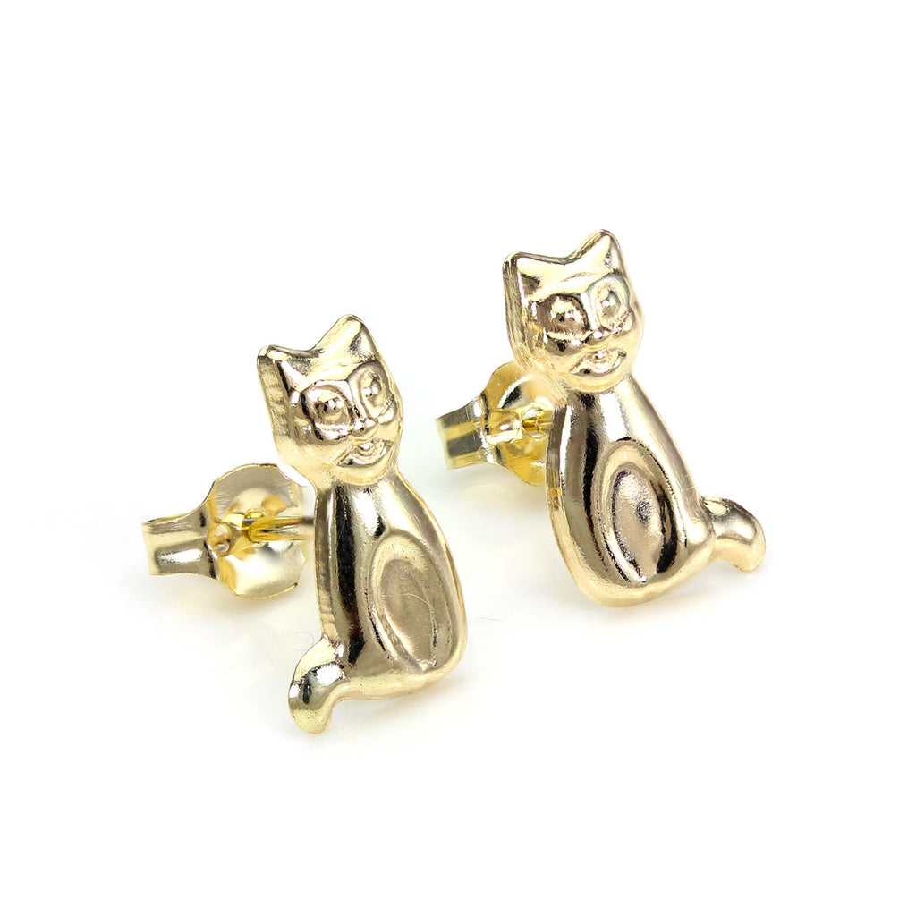 Boucles d'oreilles à tige en or jaune 9 carats en forme de chat assis