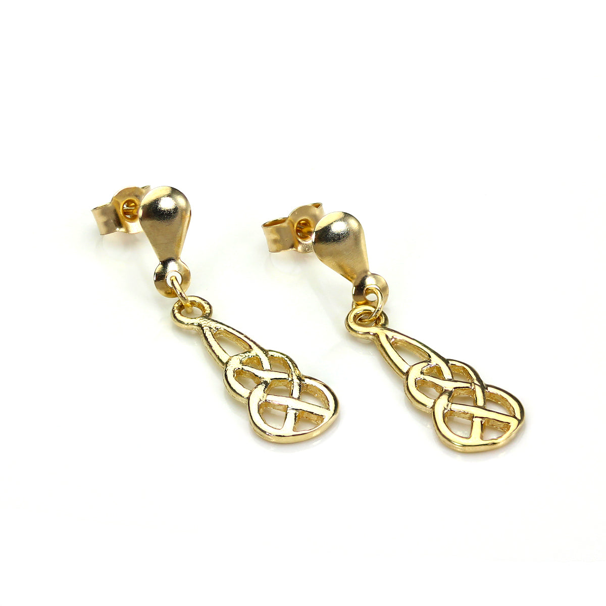Boucles d'oreilles pendantes en or jaune 9 carats avec nœud celtique