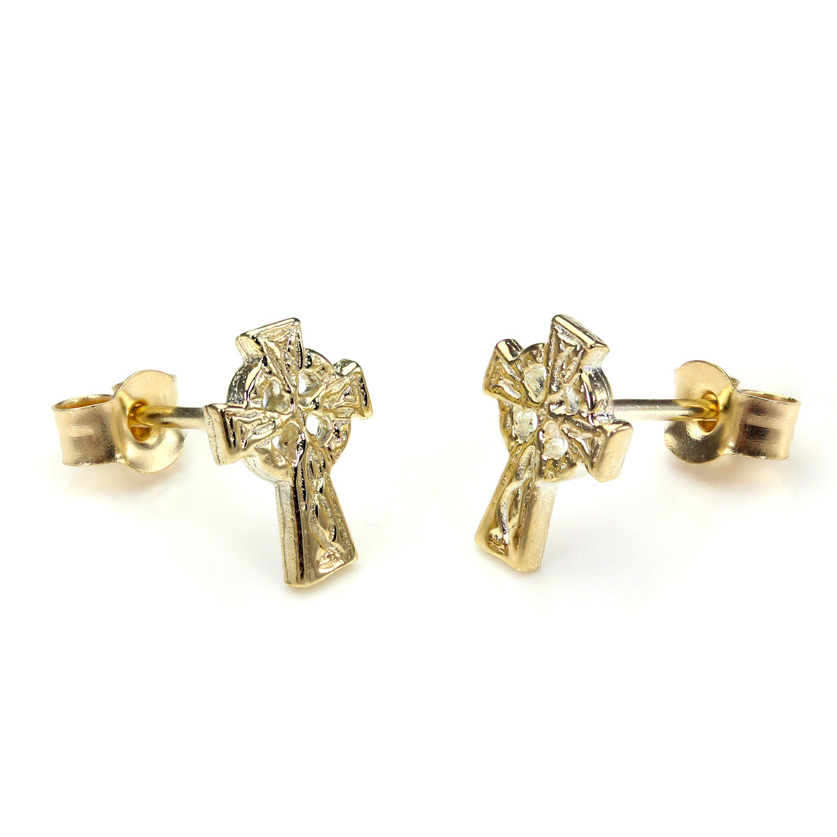 Boucles d'oreilles à tige en or jaune 9 carats avec croix celtique