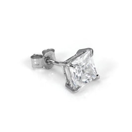 Clou d'oreille pour homme en or blanc 9 carats avec cristal carré de 5 mm