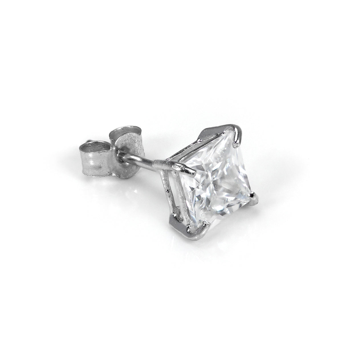 Clou d'oreille pour homme en or blanc 9 carats avec cristal carré de 5 mm