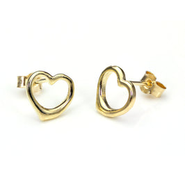 Boucles d'oreilles à tige en or jaune 9 carats en forme de cœur ouvert