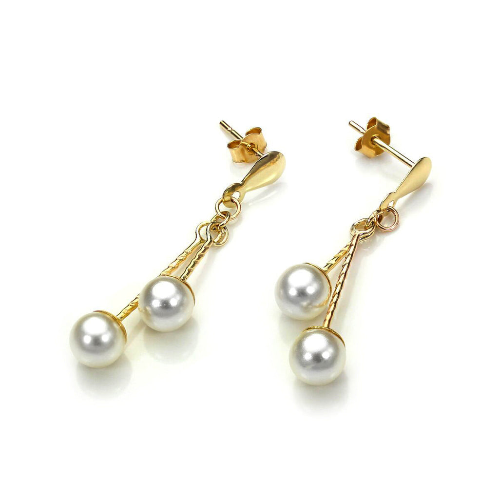 Boucles d'oreilles pendantes en or jaune 9 carats avec perles artificielles