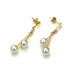 Boucles d'oreilles pendantes en or jaune 9 carats avec perles artificielles