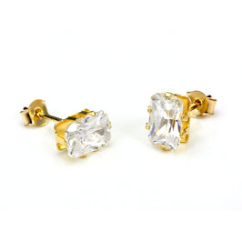 Boucles d'oreilles à tige rectangulaires en or jaune 9 carats et cristal transparent