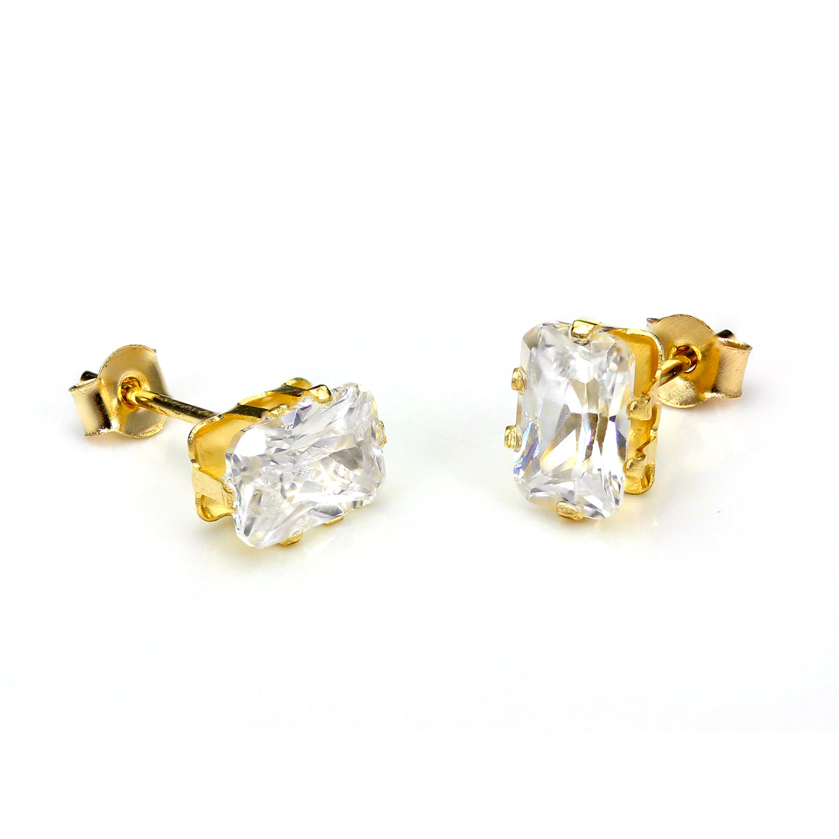 Boucles d'oreilles à tige rectangulaires en or jaune 9 carats et cristal transparent