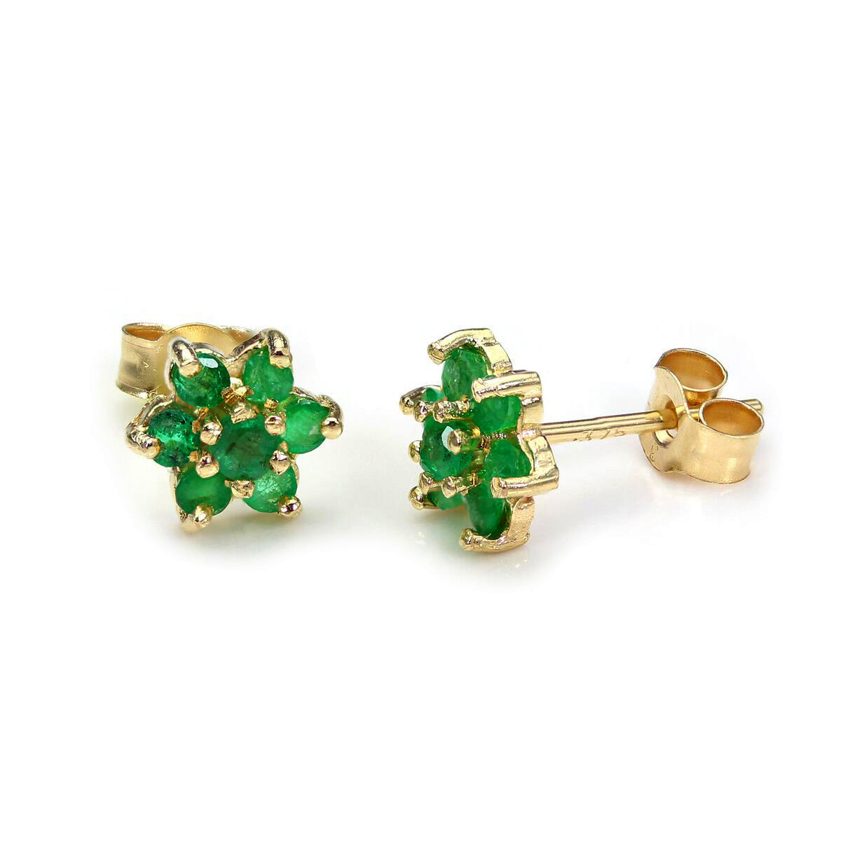 Boucles d'oreilles à tige en or jaune 9 carats avec pierres précieuses et zircones cubiques