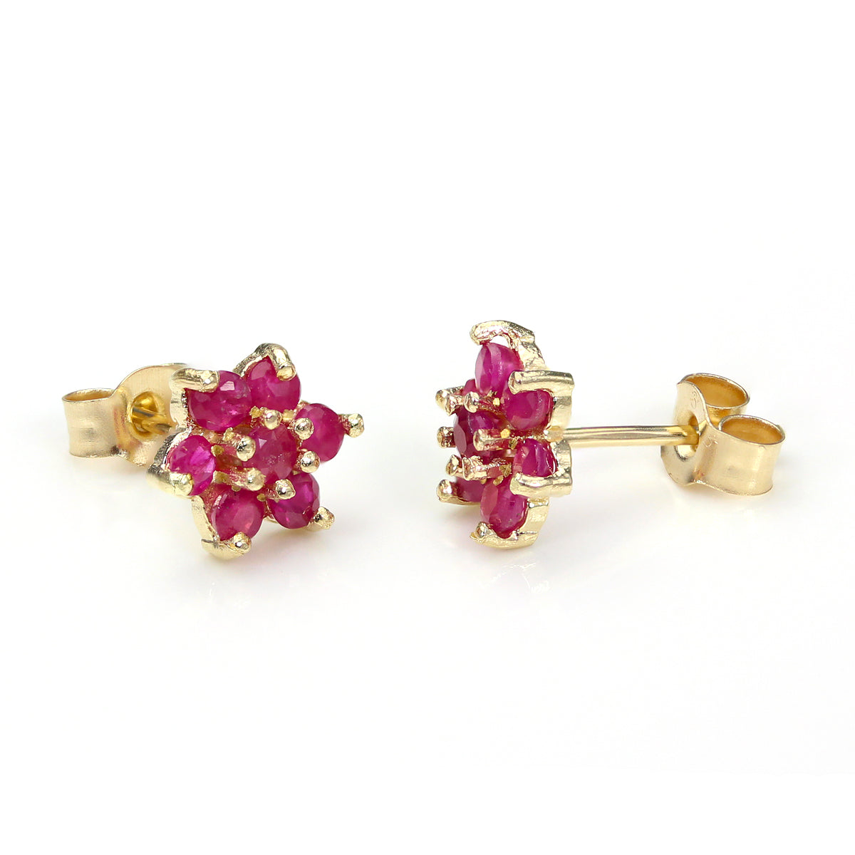 Boucles d'oreilles à tige en or jaune 9 carats avec pierres précieuses et zircones cubiques