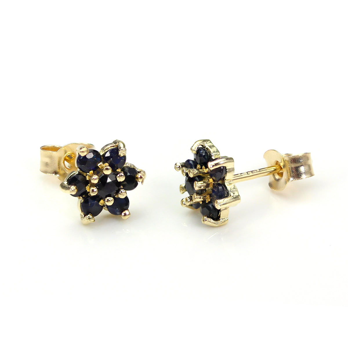 Boucles d'oreilles à tige en or jaune 9 carats avec pierres précieuses et zircones cubiques