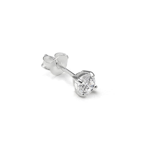 Clou d'oreille simple en argent sterling avec zircone cubique rond pour homme (4 à 10 mm)