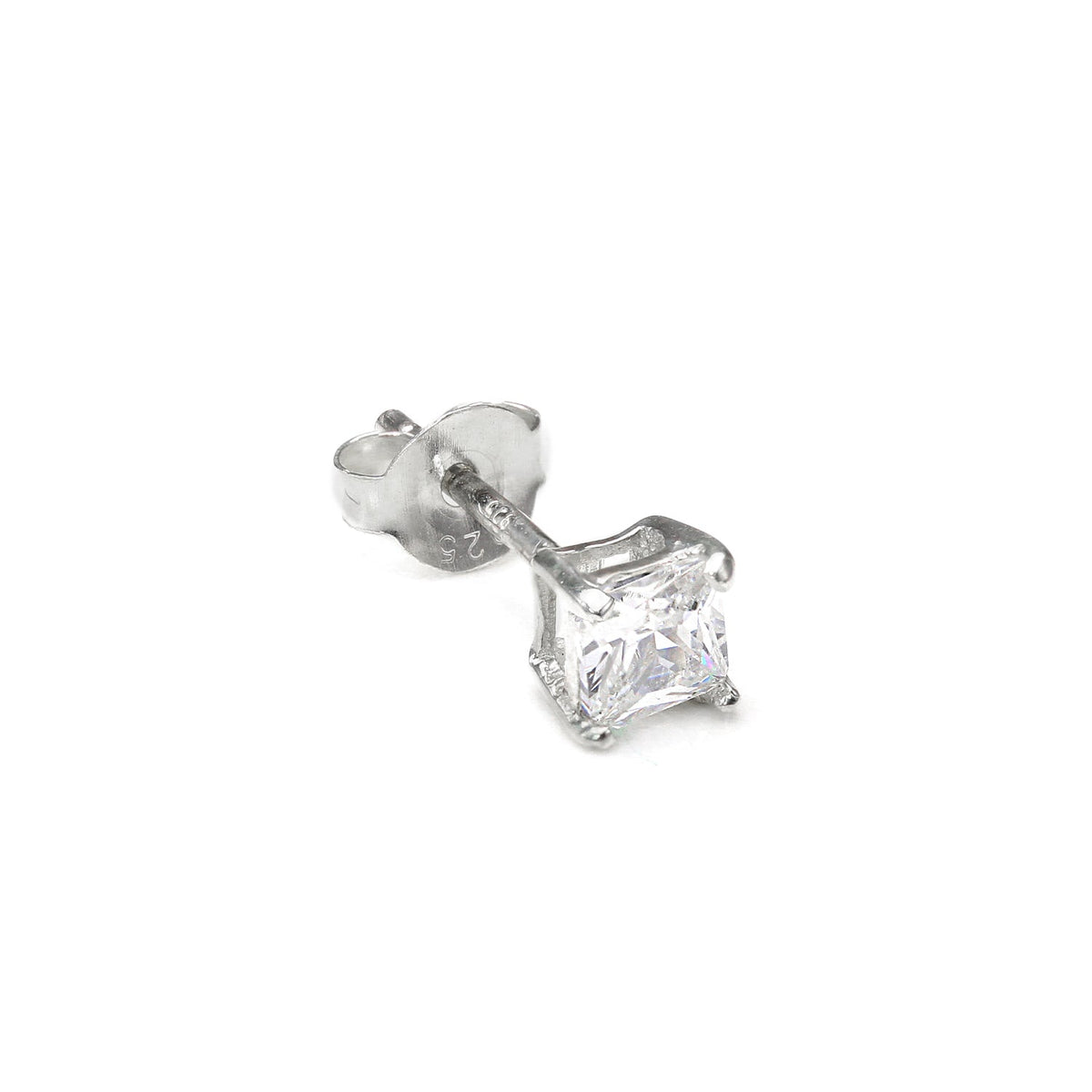 Clou d'oreille simple en argent sterling avec cristaux CZ carrés pour homme - 4-10 mm