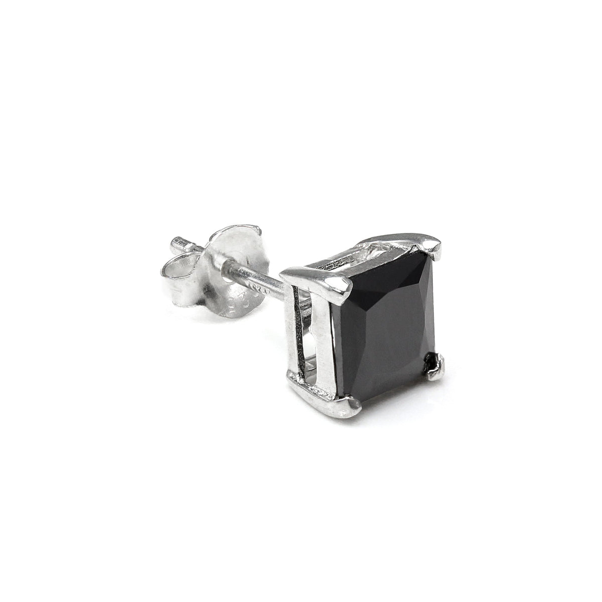 Clou d'oreille simple en argent sterling avec cristaux CZ carrés pour homme - 4-10 mm