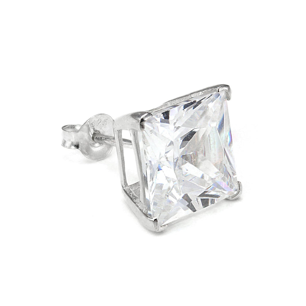 Clou d'oreille simple en argent sterling avec cristaux CZ carrés pour homme - 4-10 mm