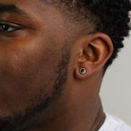 Clous d'oreilles pour homme en argent sterling avec zircone cubique noire ronde de 7 mm