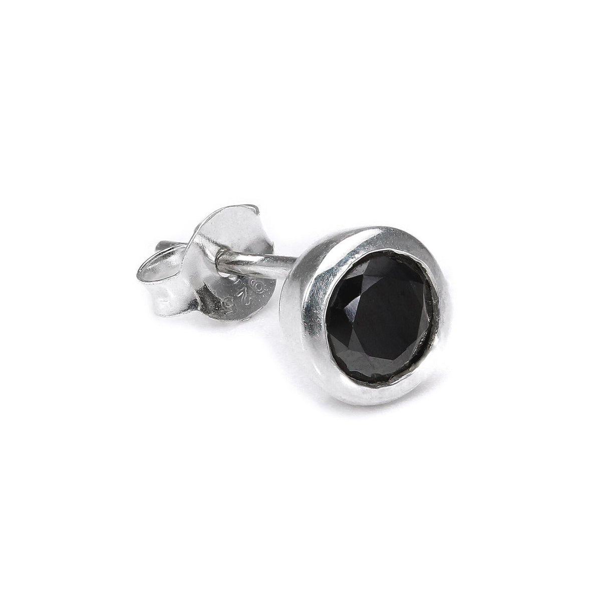 Clous d'oreilles pour homme en argent sterling avec zircone cubique noire ronde de 7 mm