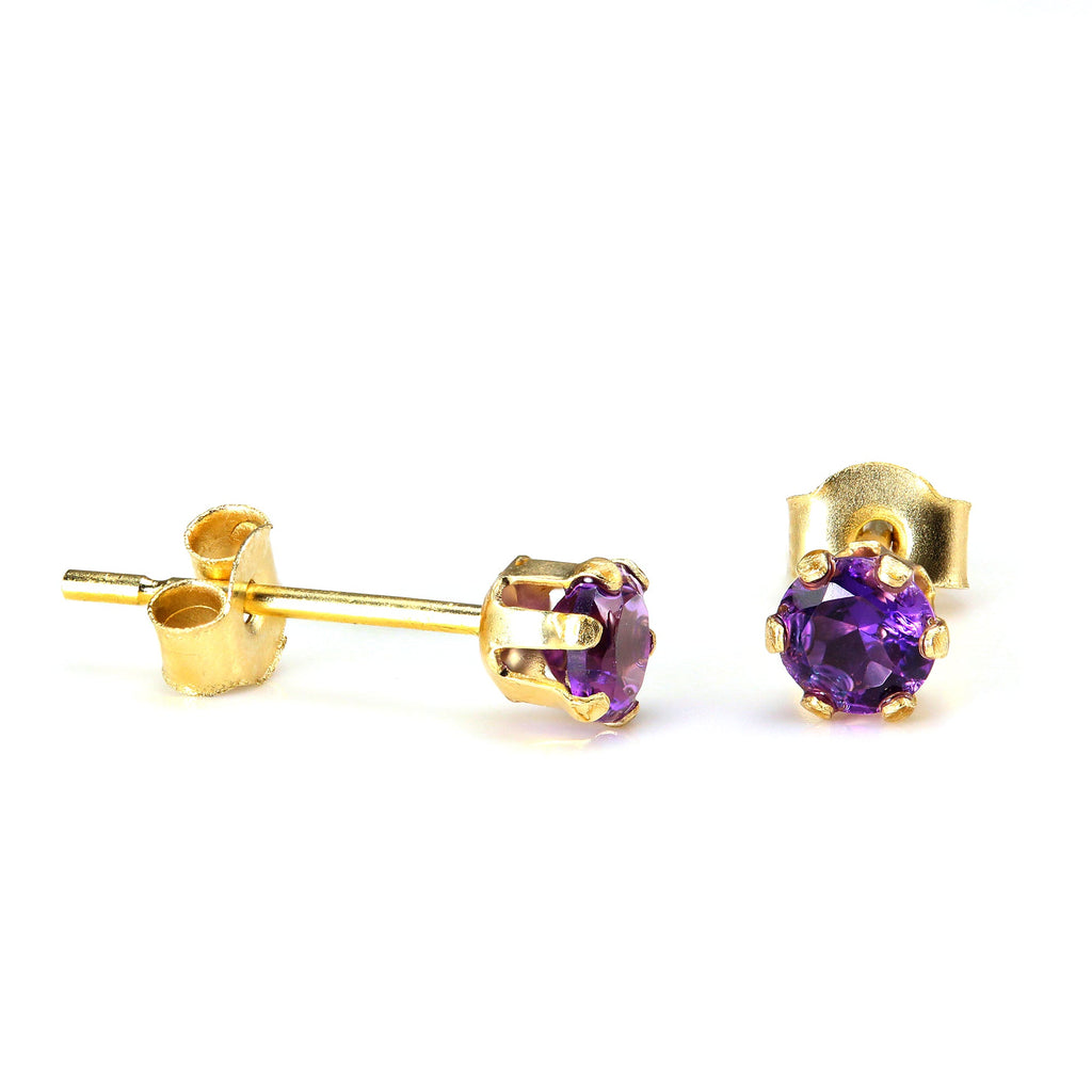 Boucles d'oreilles à tige en or 9 carats et pierres précieuses rondes de 3 mm