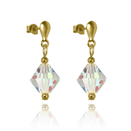 Boucles d'oreilles pendantes en or 9 carats et cristal Aurora Borealis