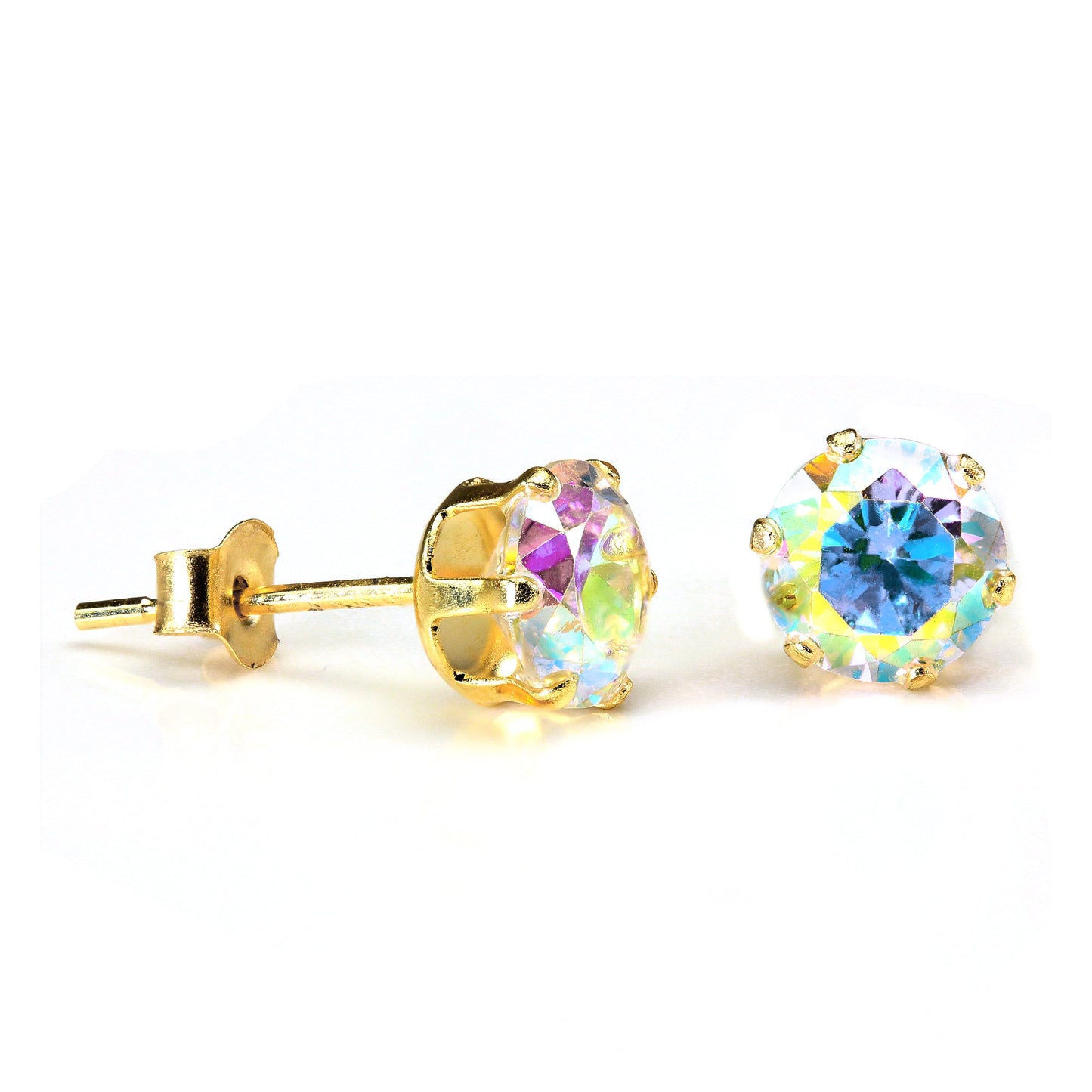 Boucles d'oreilles à tige en or jaune 9 carats et cristal CZ Aurora Borealis 4 mm - 6 mm