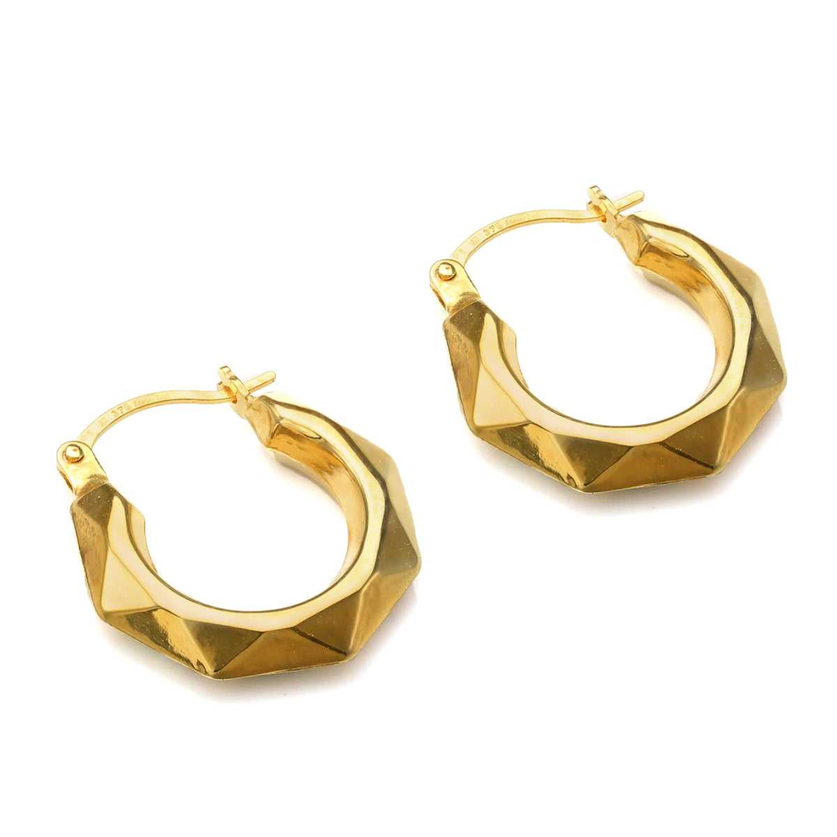 Boucles d'oreilles créoles fantaisie à facettes en or 9 carats