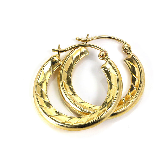 Boucles d'oreilles créoles en or 9 carats à texture légère et spirale de 12 mm