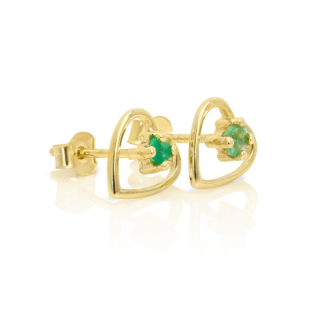 Boucles d'oreilles à tige en or 9 carats et pierres précieuses de 2 mm, cœur ouvert – Émeraude, saphir, rubis