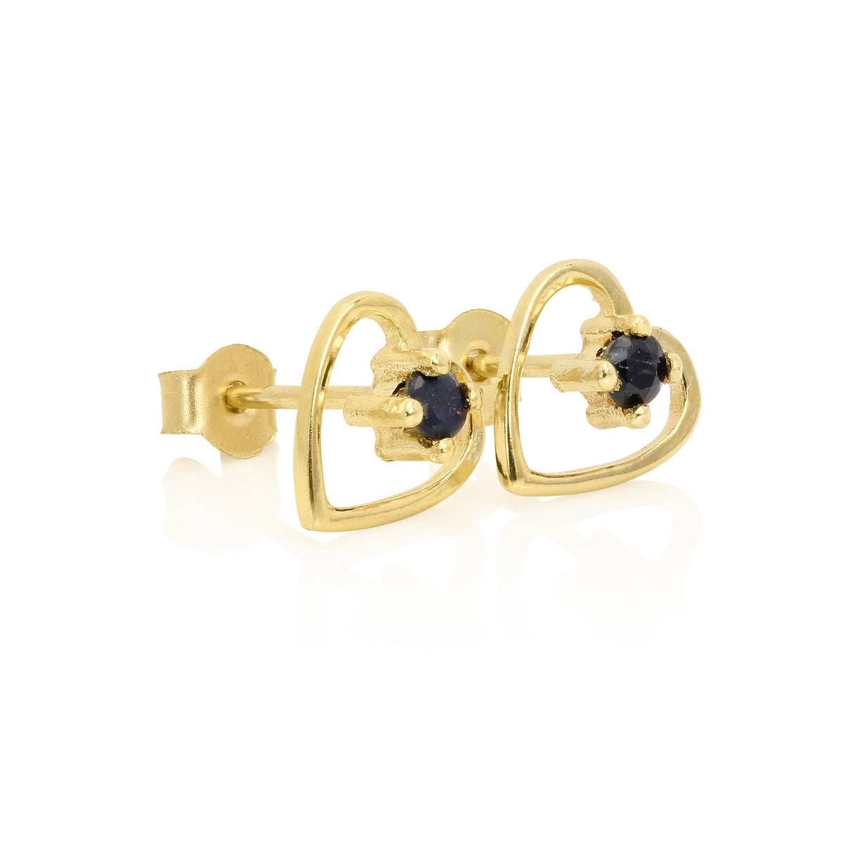 Boucles d'oreilles à tige en or 9 carats et pierres précieuses de 2 mm, cœur ouvert – Émeraude, saphir, rubis