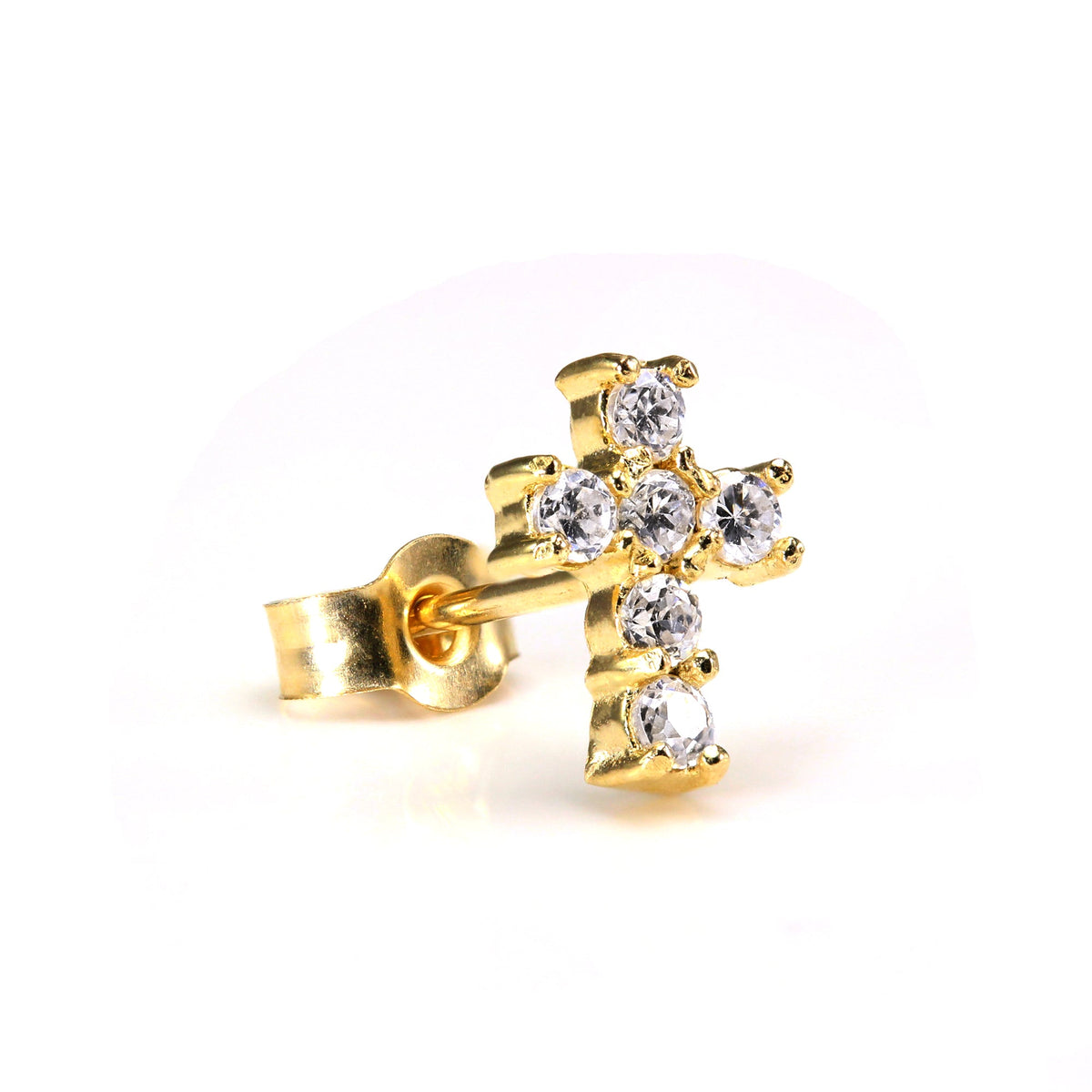 Petites boucles d'oreilles à tige en or 9 carats et cristaux CZ pour homme, en forme de croix