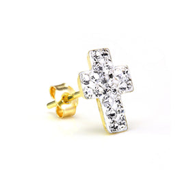 Boucles d'oreilles à tige en or 9 carats et cristaux CZ pour homme, forme croix