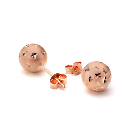 Boucles d'oreilles à tige en or 9 carats, boules de 7 mm, taille diamant - Rose jaune et blanche