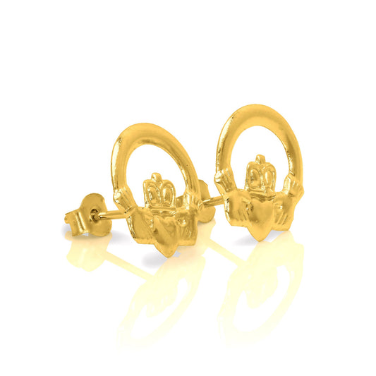 Boucles d'oreilles à tige Claddagh celtiques irlandaises en or 9 carats