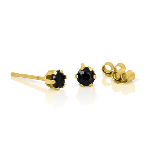 Boucles d'oreilles à tige en or 9 carats et pierres précieuses rondes de 3 mm