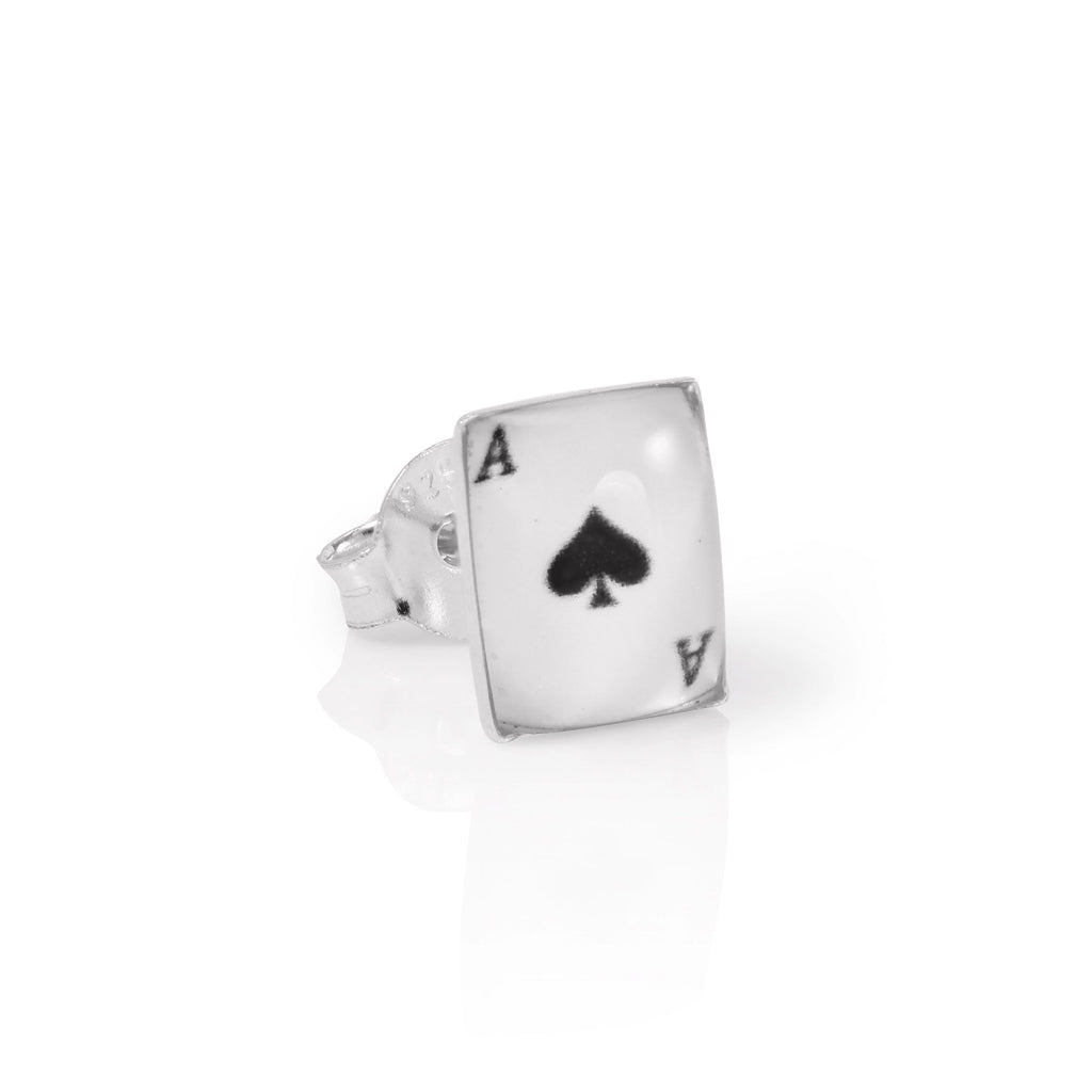 Boucle d'oreille simple en argent sterling avec as de pique bombé pour homme