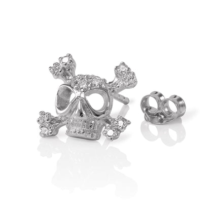 Boucles d'oreilles à tige en argent sterling pour homme, tête de mort incrustée de cristaux CZ