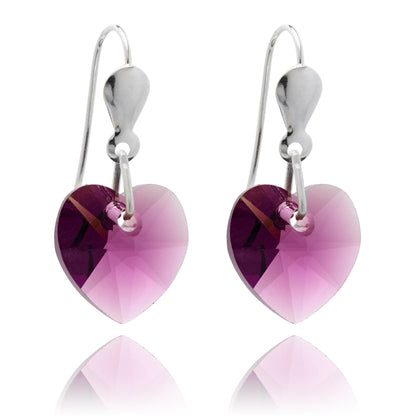 Boucles d'oreilles cœur en argent sterling et cristal CZ 10 mm - 5 couleurs