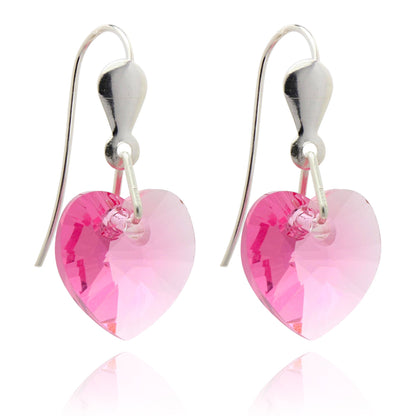 Boucles d'oreilles cœur en argent sterling et cristal CZ 10 mm - 5 couleurs