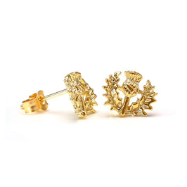 Boucles d'oreilles à tige en or 9 carats avec chardon écossais