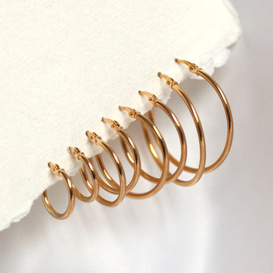 Boucles d'oreilles créoles à clipser en or 9 carats - 10 mm - 24 mm