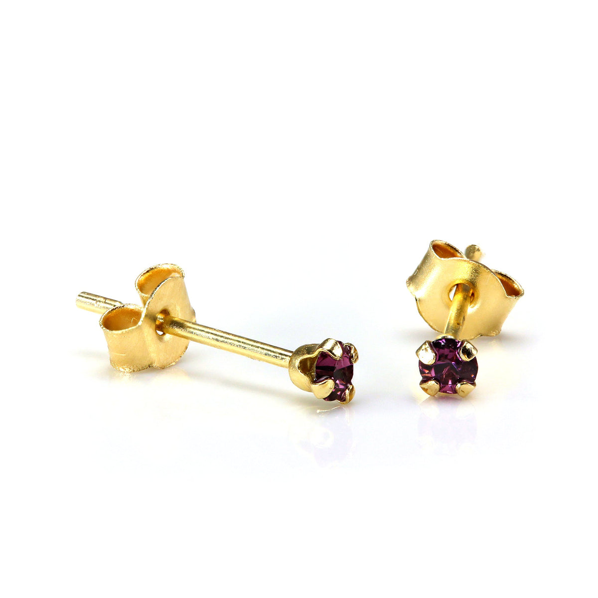 Boucles d'oreilles à tige en or 9 carats avec cristaux ronds de 2 mm - 7 couleurs